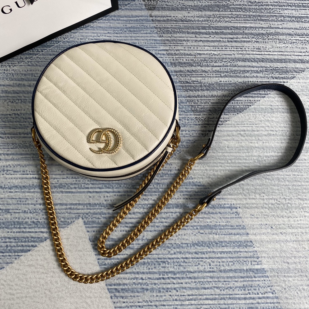 Gucci GG Marmont Mini Round Shoulder Bag 550154 White